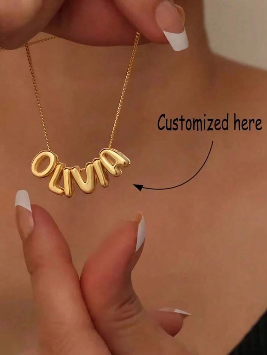 1PC Customized Bubble Letter Name Necklace, Minimalist Design Gift For Mother Or Daughter Back To School Winter Gift Ideas Boy Girl Valentine's Day, Unique Ideal Gifts For Lover One, Best Friends, For Anniversaries, Birthdays, Daily Wear, Prom, Mother's Day