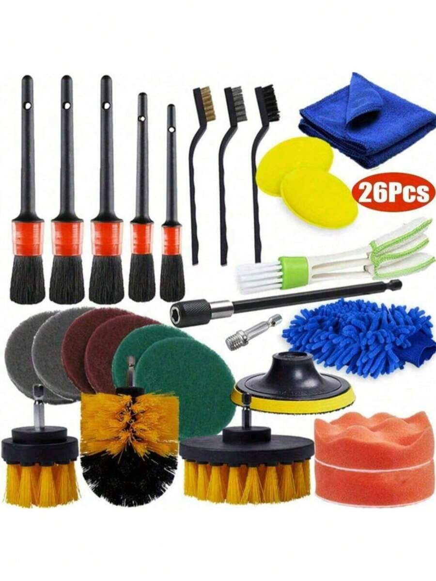 26Pcs Car Auto Detailing Brush Set Car Cleaning Brushes Car Brush Set For Wheel Air Vent Car Detail Cleaning Accessories