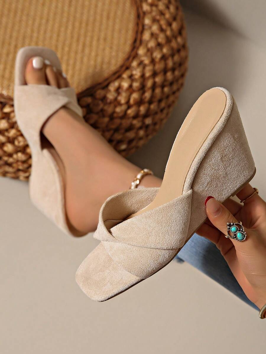 Women's Wedge Sandals, Solid Color Strap Wedge Slippers, Simple & Fashionable Ladies' Slide Sandals