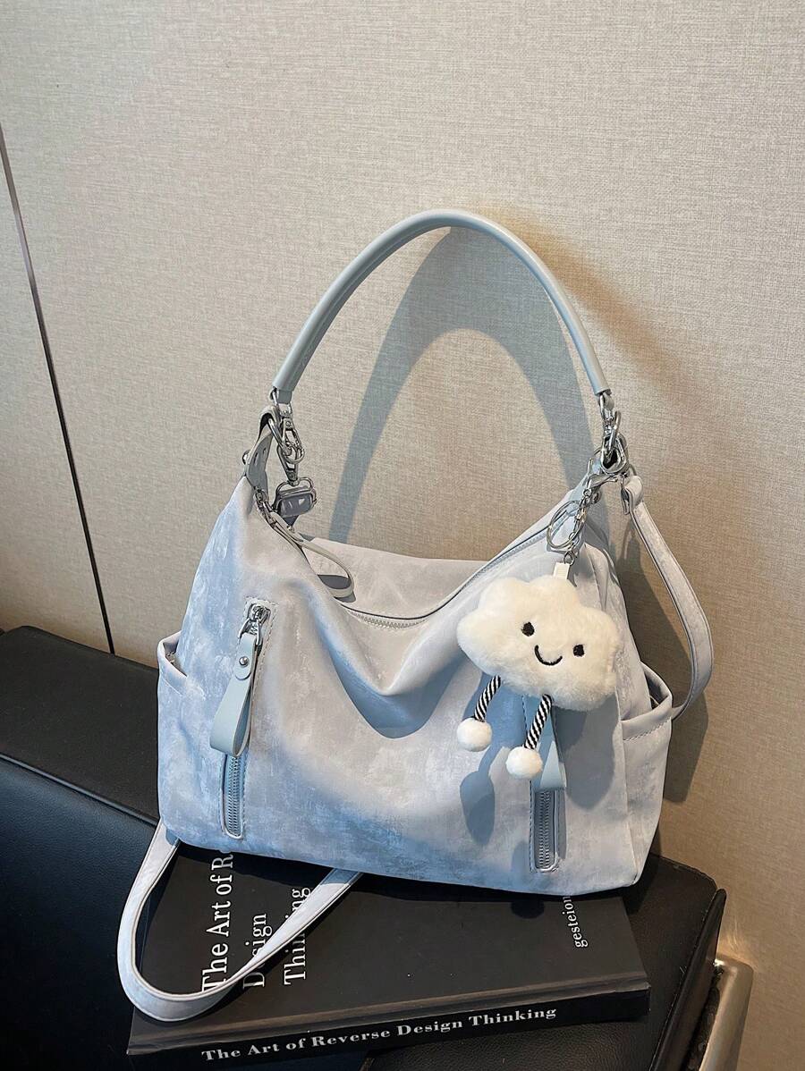 Large Capacity Fashion Versatile Matte Shoulder Bag, High-End Casual Beach Tote Handbag Shopping Bag