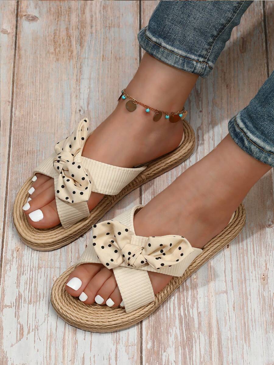 2025 Summer INS Fashion Women's Casual Slippers, Outdoor Flat Slip-On Sandals With Bowknot, Suitable For Home And Going Out