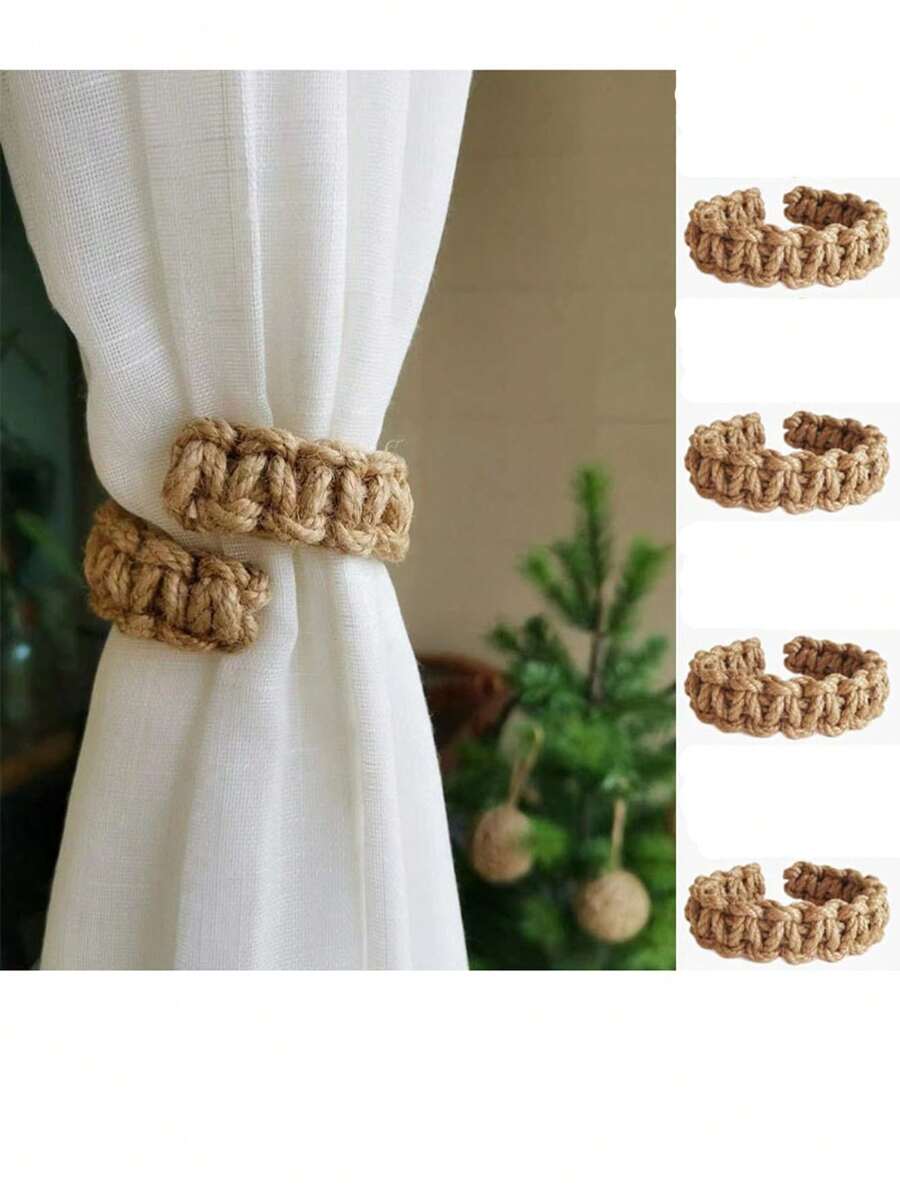 2 piezas/4 piezas Atadores de cortina hechos a mano de cuerda de algodón trenzada, bandas multiusos para sujetar cortinas, sujetadores de cortinas para la sala de estar