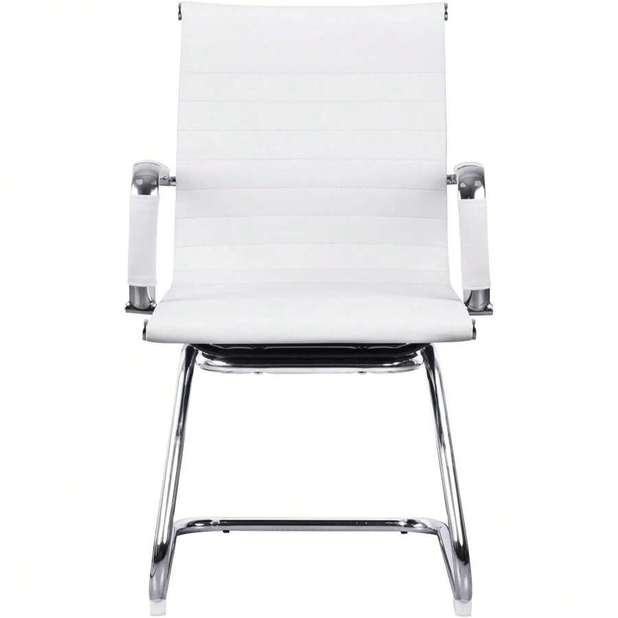 Silla Oficina Escritorio Ergonomica Minimalista Moderna Base Metal Trineo Soporte Lumbar Comoda Duradera (Blanco)