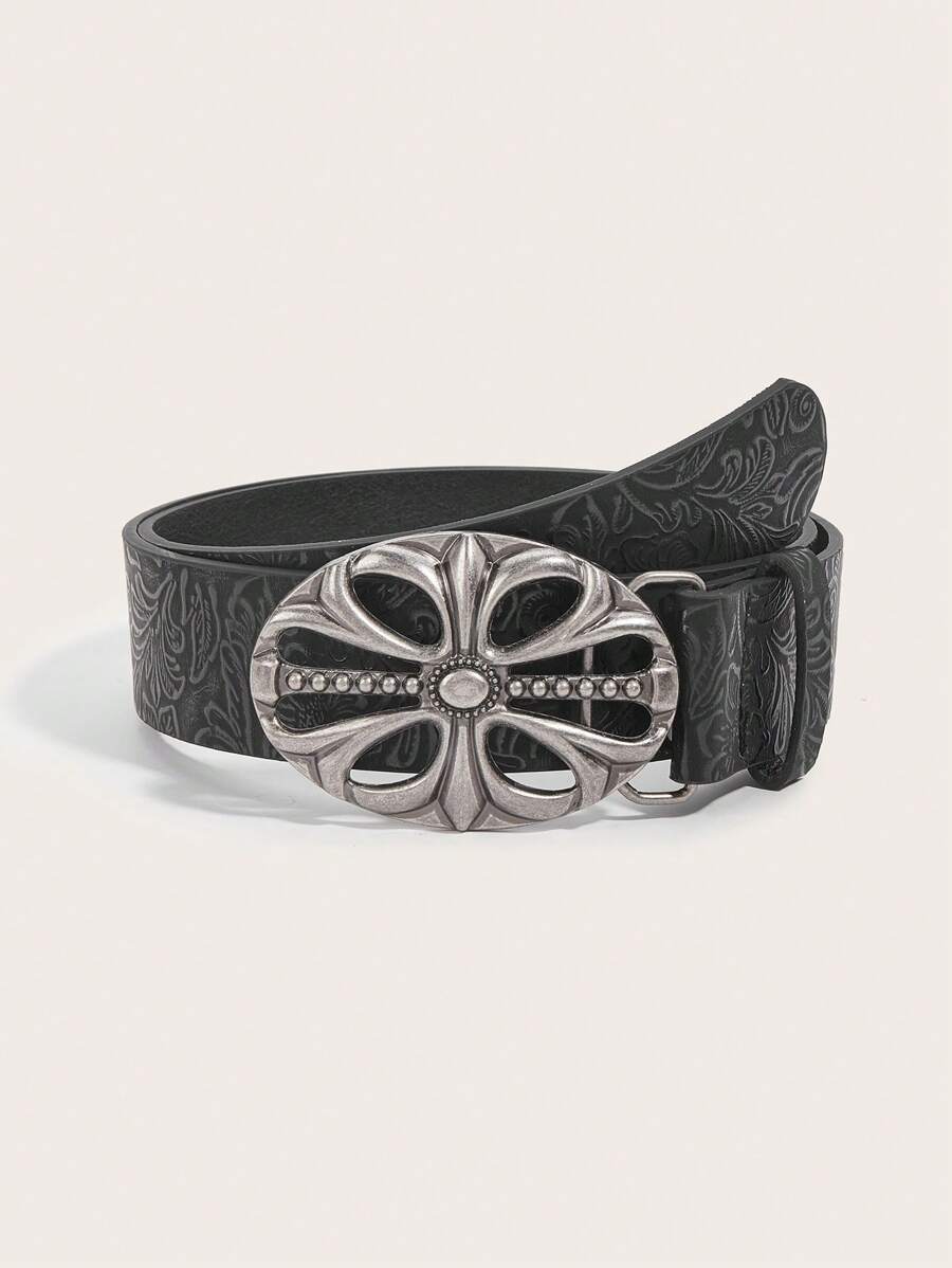 1 pièce Ceinture femme vintage en alliage boucle et PU imprimé, convient pour le style western cow-girl d'été, l'école