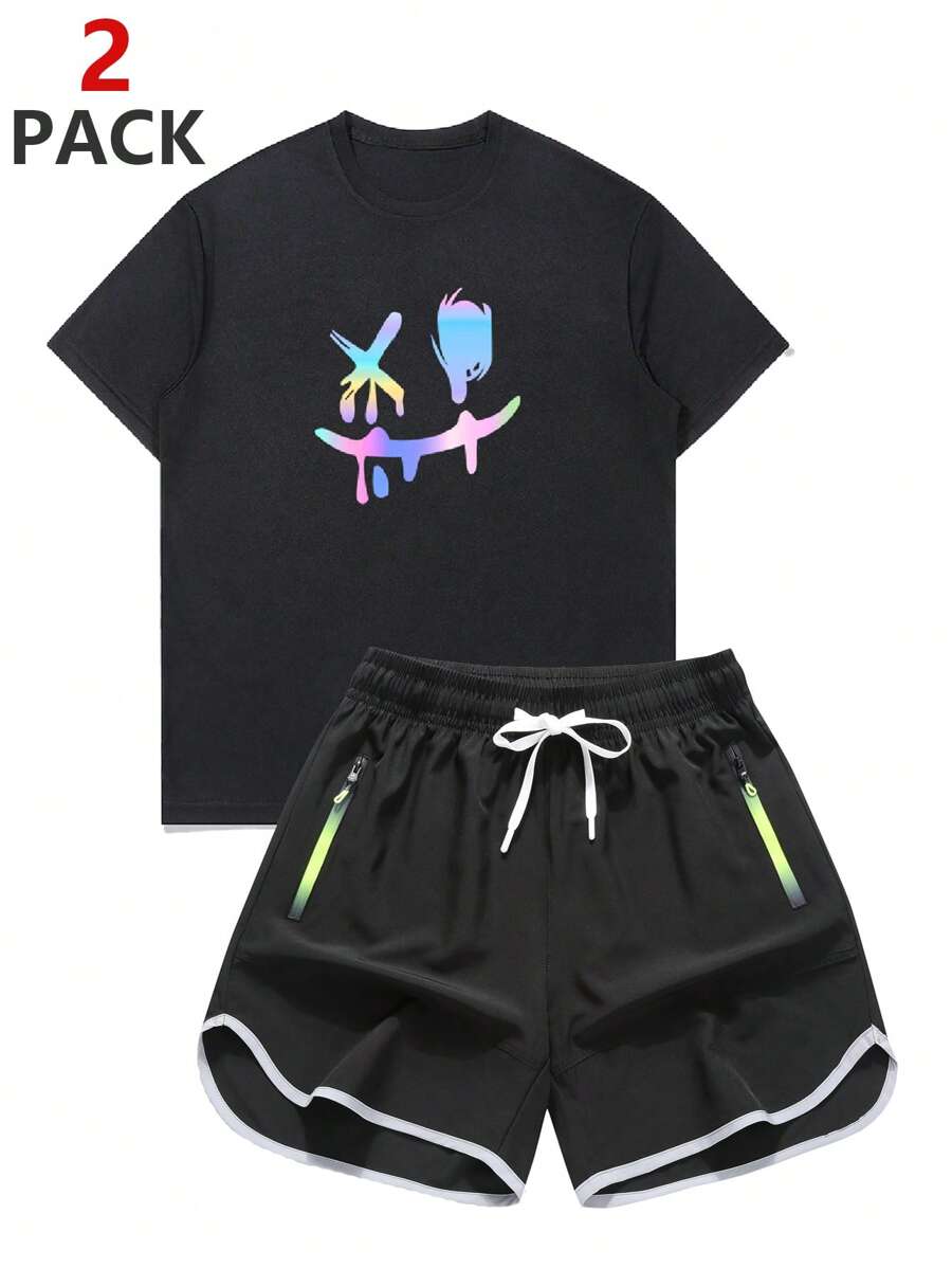 2Pcs/Set Men Summer Sports Suits Breathable Quick Dry Fitness Workout Jogging Running Activewear Outfits
