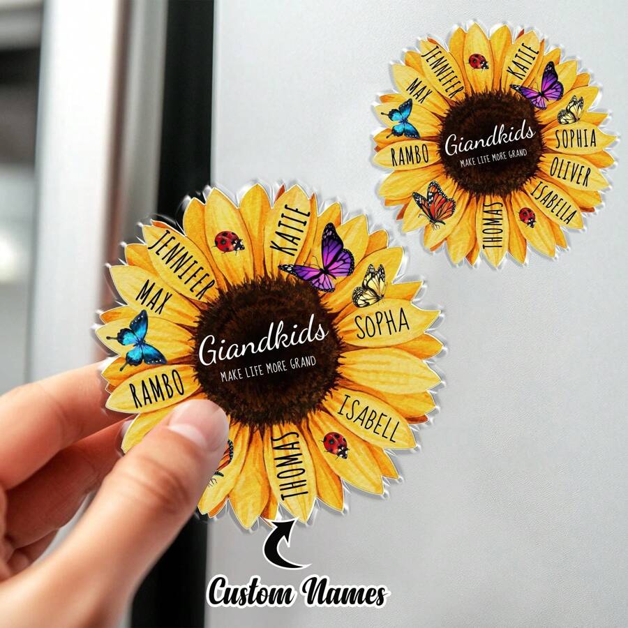1pc Custom Sunflower Refrigerator Magnet With Grandkids Name, Personalized Mother's Day Gift For Grandma, Custom Grandma Refrigerator Magnet, Sunflower Magnet With Grandkids Name, Gift For Mom, Grandma Nana Gifts,Mother's Day Gift,Birthdays Day Gift.