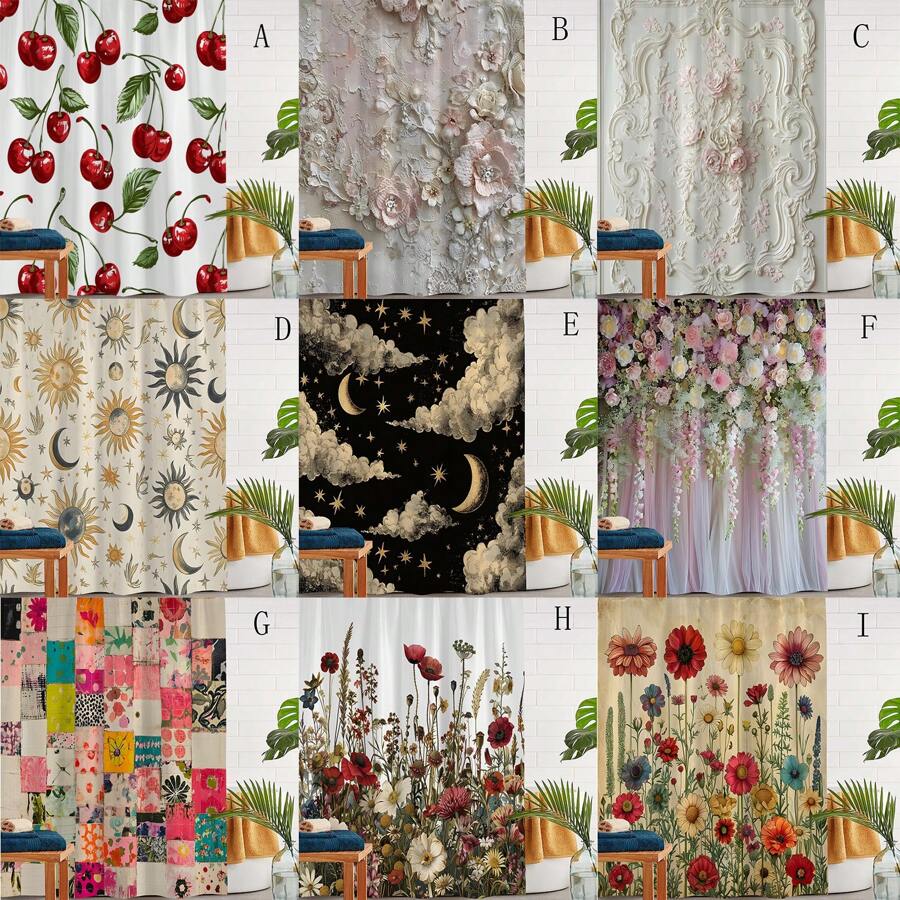 1pc Printed Waterproof Shower Curtain With 12 Plastic Hooks, Machine Washable, Bathroom Divider, Tub Curtain, Bathroom Decorative Window Curtain Back To School