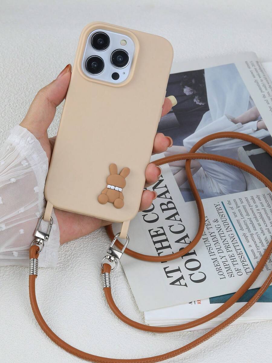 Handy-Hülle mit Hasen-Motiv und handgefertigtem Schlüsselband für iPhone 13, 14, 15, 16 Pro Max