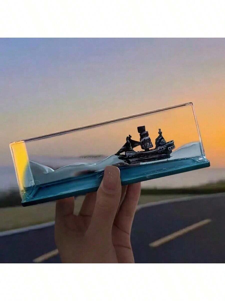 Black Faux Pearl Pirate Ship Fluid Desk Decor - 1pc, No-Sink Nautical Craft For Home & Office, Perfect Gift For Cruise Lovers Gifts Birthday Graduation