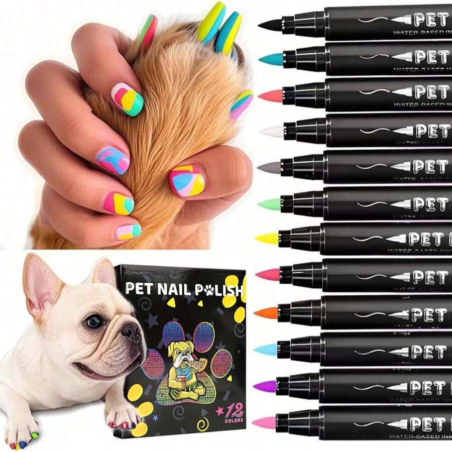 Esmalte de uñas para mascotas para perros o gatos, esmalte de uñas para perros de fácil aplicación, esmalte de uñas para perros de secado rápido - 12 colores