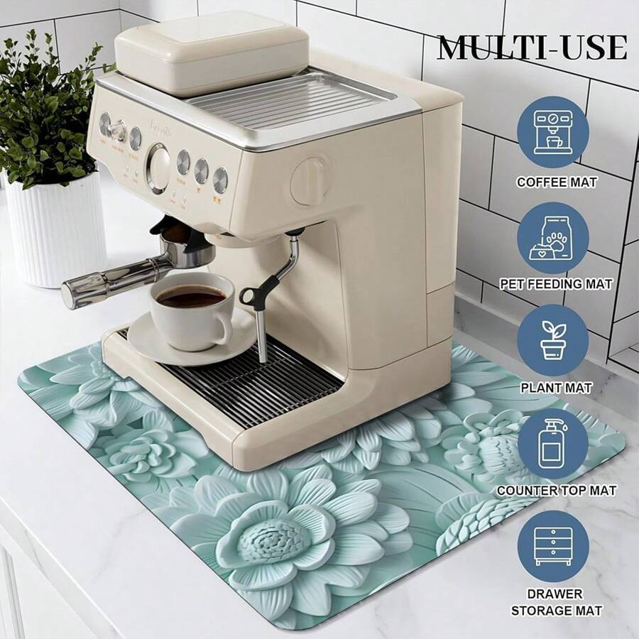 1pc Printed Utensil Drainer Mat, Coffee Pad, Diatomite Non-Slip Heat Resistant Tableware Mat, Coffee Bar Accessory Handmade Coffee Pot Drainage Pad, Highly Absorbent Non-Slip Kitchen Countertop Mat For Coffee Maker, Coffee Pot, Coffee Coaster
