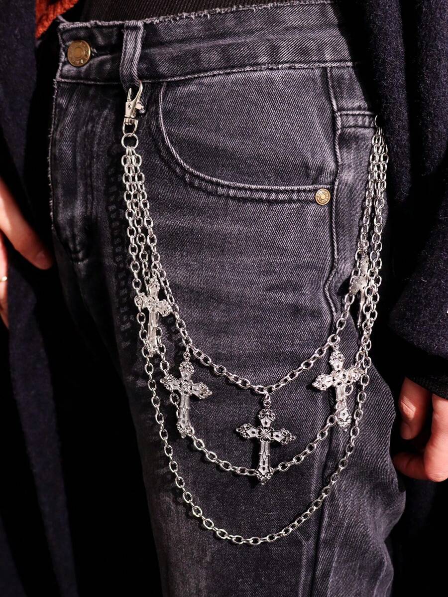 1 pieza Cadena cruzada de varias capas con estilo callejero punk para hombres, para atuendos informales/urbanos