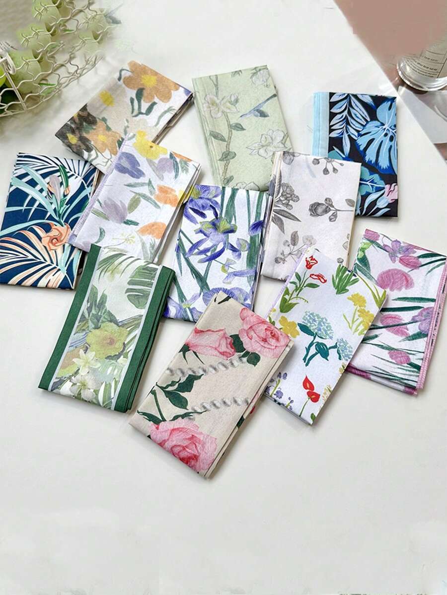 11pcs Women Floral Print Scarf Headband Set, Casual Elegant Daily Date Holiday Multi-Use Decorative Gift Hair Band Turban Headband Sweatband