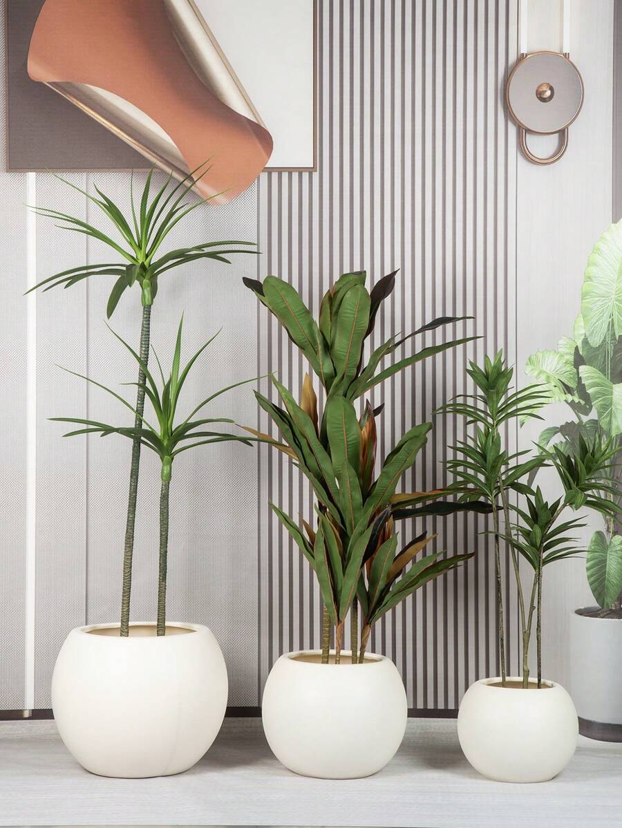 1 pieza Maceta de cerámica extra grande, Maceta de plástico con bola de piedra artificial, Maceta de pie para planta artificial, Maceta redonda de plástico de doble capa de gran diámetro, Maceta para suculentas con bandeja, Maceta para árbol, Bola redonda grande para decoración del hogar, Maceta para planta artificial verde para hotel
