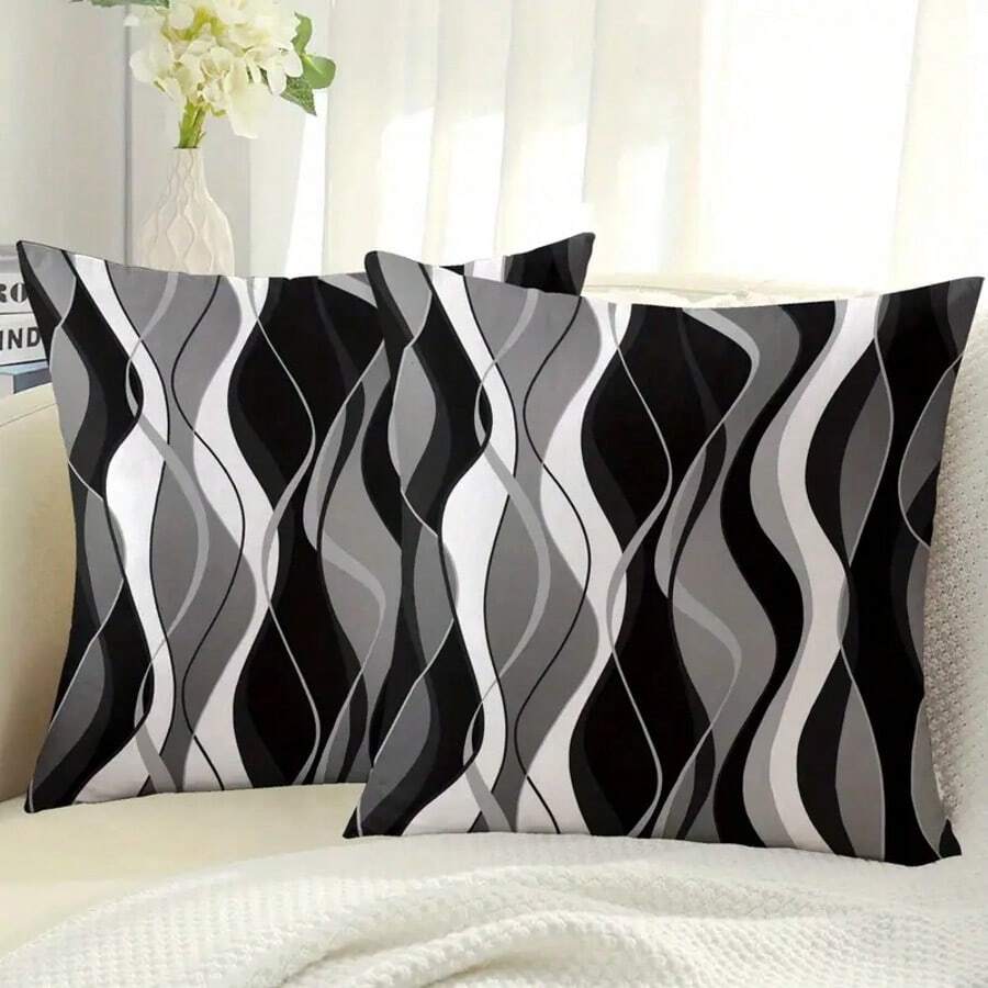 1/2/4 piezas Fundas de almohada abstractas onduladas en blanco y negro modernas de 17.7x17.7 pulgadas, de tela suave con impresión por un solo lado y cierre de cremallera, lavables a máquina - perfectas para la decoración de la sala de estar y el dormitorio, sin incluir los rellenos de las almohadas, almohadas de tiro para el dormitorio