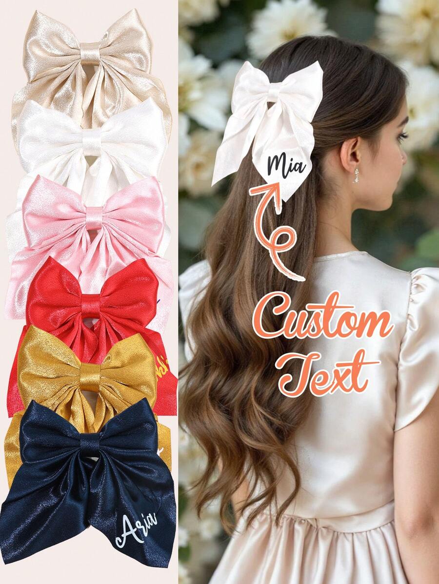 1 pièce nœud papillon personnalisé avec nom, nœuds papillons pour les cheveux des filles. Barrettes à pince alligator avec nœud papillon de couleur unie. Barrettes élégantes en ruban de satin unicolore. Accessoires pour cheveux pour filles, cadeaux de mariage et d'anniversaire, accessoires de cheveux pour mariée et tout-petits