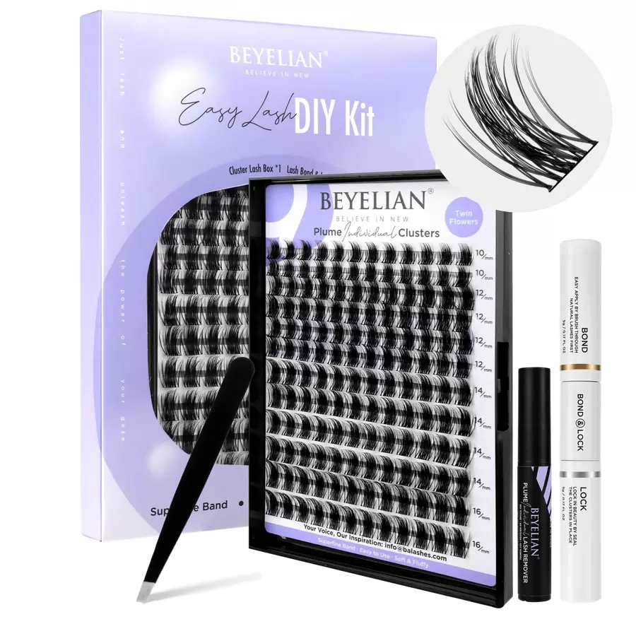 BEYELAN Lash Extension Kit, Lash Clusters Kit, D Curl DIY Lash Extension Kit With Lash Bond And Seal, Remover And Lash Applicator For Self Application At Home 144Pcs (719,Black)