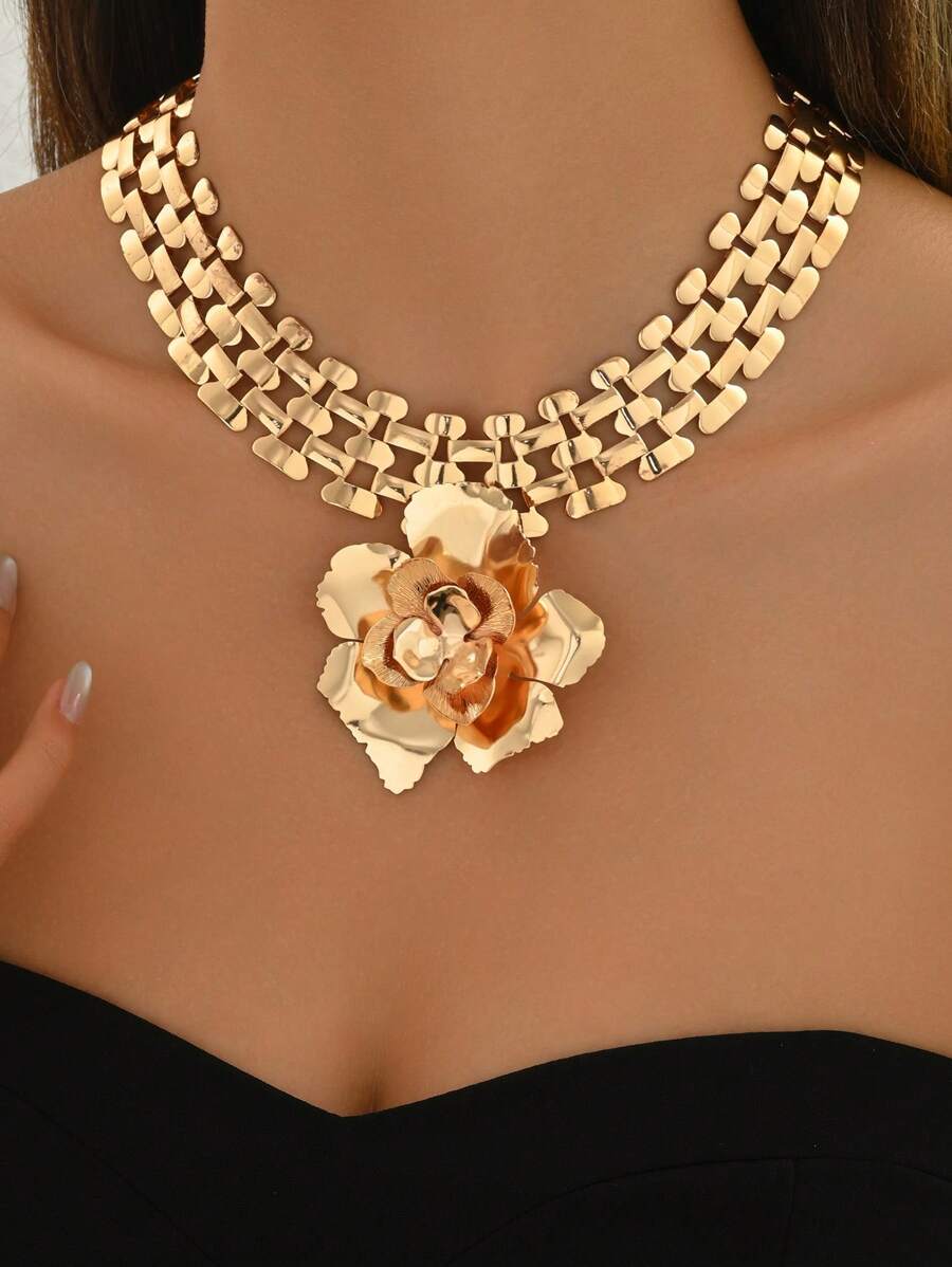 1 Stück einzigartiger, übertriebener, kreativer, vielseitiger, eleganter Blumen Choker Halskette, Frühling/Sommer