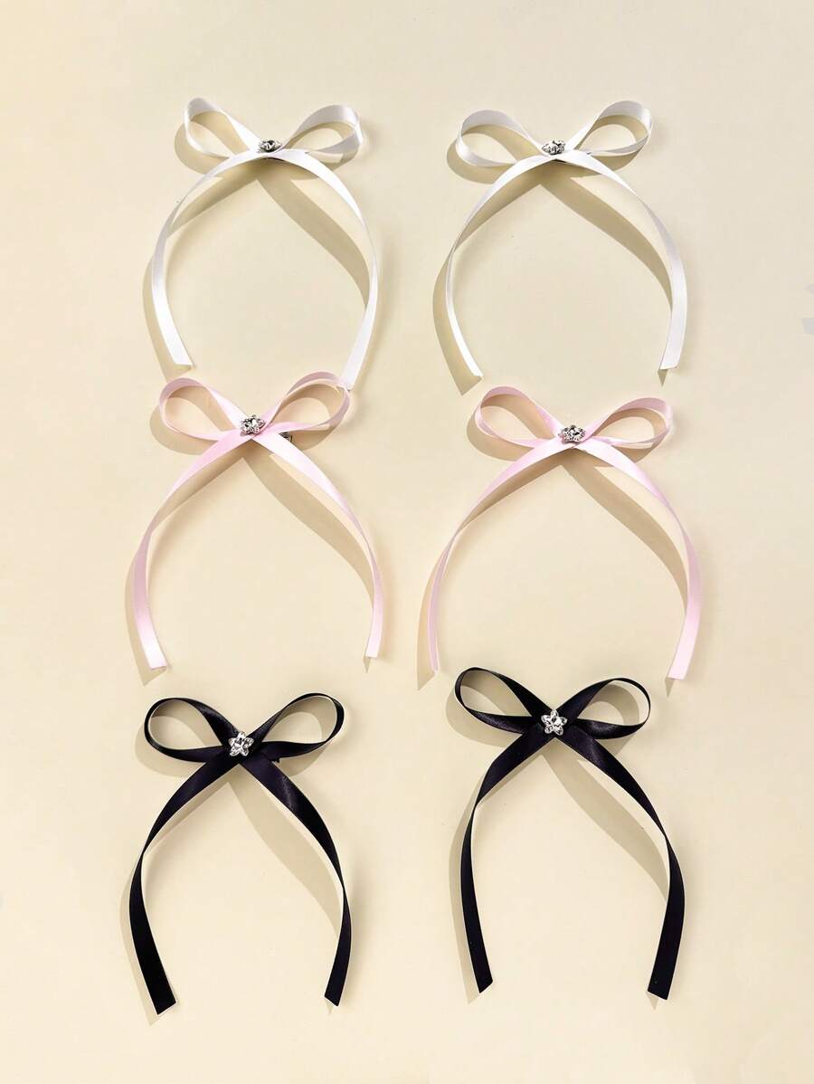 6pcs/Set Women's Elegant Ballet Style Sweet Girl Rhinestone Decor Bowknot Hair Clips, Alloy Alligator Hair Clips, Suitable For Everyday, Commute, Party, Birthday, Travel, Photography- A Great Gift For Best Friends