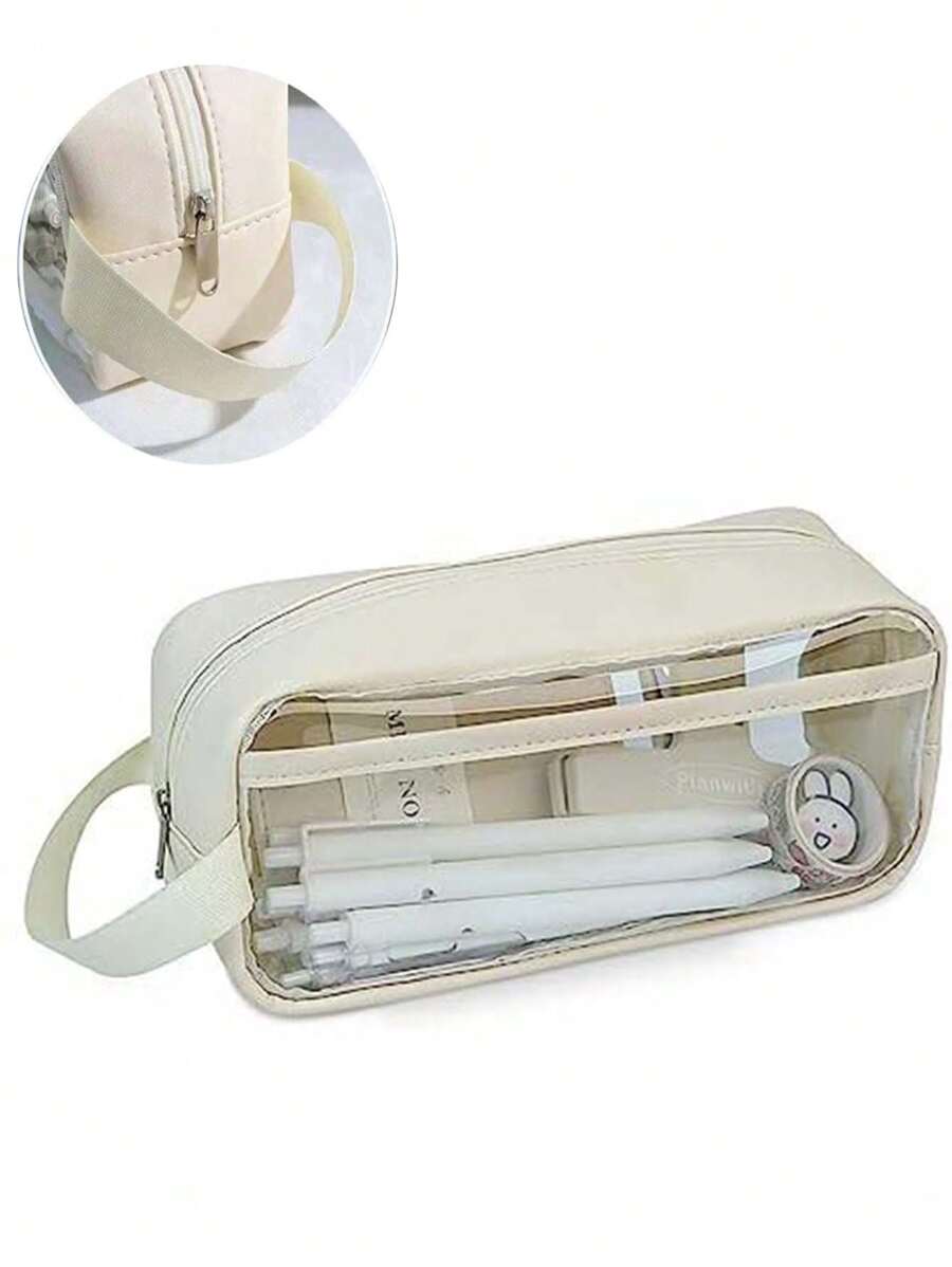 Trousse à crayons transparente Yoolly, trousse à crayons transparente pour examens, pochette de rangement de toilette imperméable en PVC avec fermeture éclair, pochette de voyage pour bagages, sac de maquillage cosmétique (beige), trousse à crayons, sac scolaire