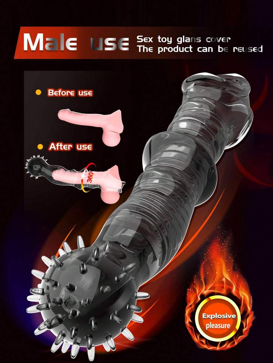 Funda pene de juguete sexual negra transparente que simula un pene de lobo y forma de pene animal, para experimentar una estimulación sexual talla grande interesante. Longitud de crecimiento 8CM. Producto sexy de SM, funda pene transparente con partículas suaves