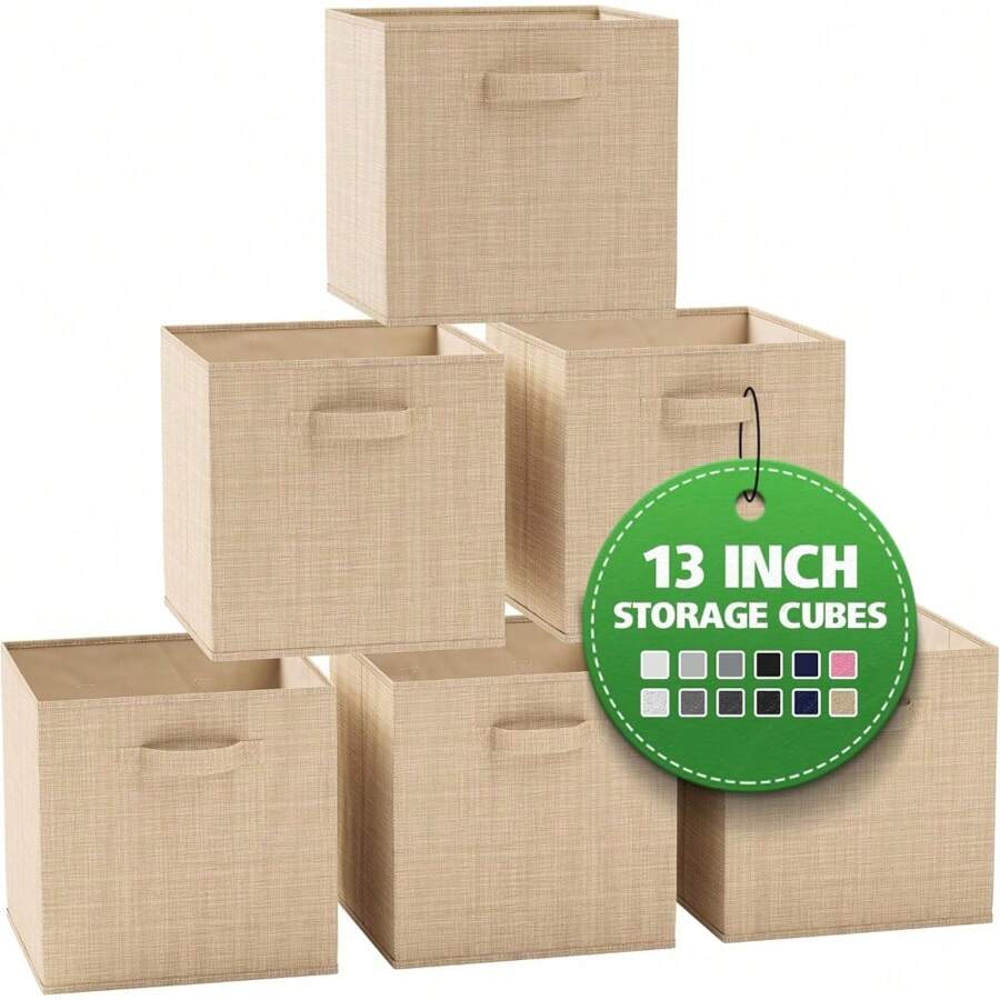 Fabric Storage Cubes For Cube Organizer - 6 Pack Heavy Duty Textured Light Grey Storage Bins - 13 Inch Cube Storage Bin, Use As A Clothes Storage Box, Baskets For Shelves Or Cubbies Storage Bins