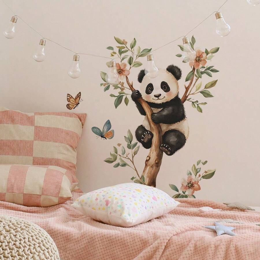 1pc Cute Panda Stacked Design Cartoon Wall Sticker, Self-Adhesive Decal For Bedroom, Living Room, Kids Room Decoration