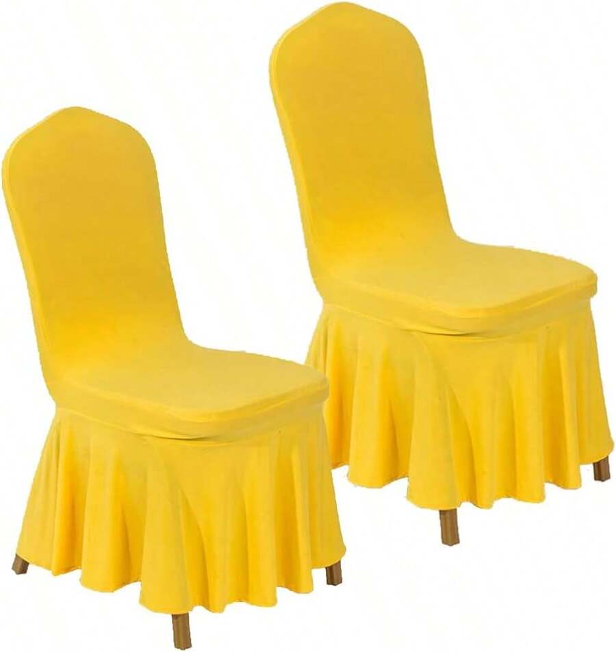 Housses de chaise de salle à manger, housses à volants longs, amovibles, lavables, extensibles, douces, pour la protection des meubles ou pour les cérémonies de mariage et les banquets (2 postes de police, jaune)