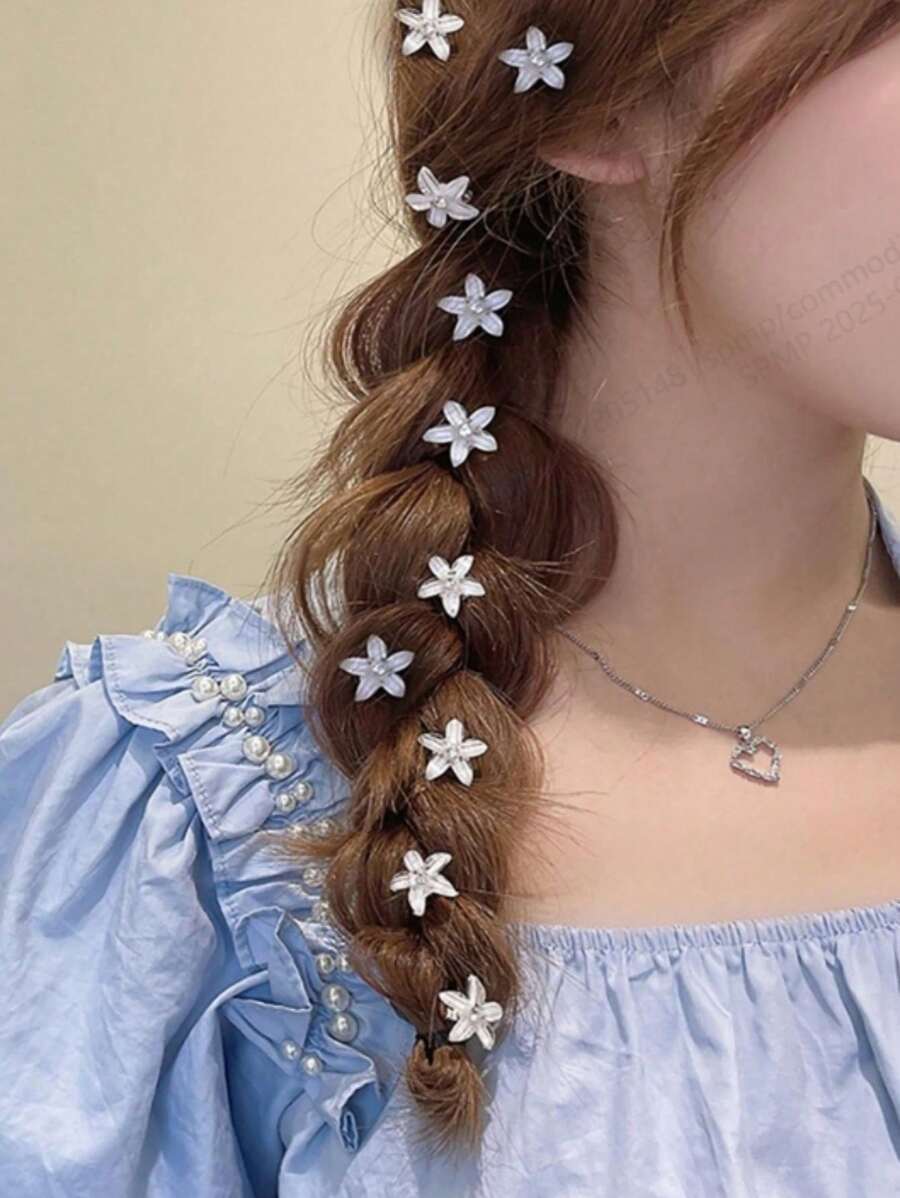 10pcs Women's Rhinestones Flower Decorative Hair Rings,Floral Side Small Clip Headdress