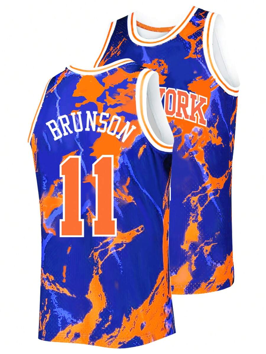 Men's Embroidered Basketball Jersey 11 Blue Graffiti Casual Sleeveless Vest V-Neck T-Shirt Party Sports Top