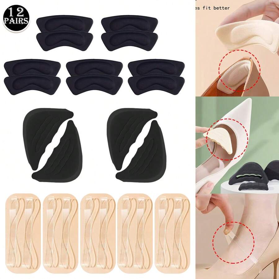 12pcs/Set Includes 2pcs Toe Caps, 5pcs Heel Grips, 5pcs Shoelaces, Anti-Slip, Arch Support, Heel Protection, Invisible Stretchable Shoe Laces, Suitable For High Heels