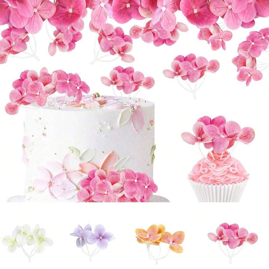 10 piezas de decoraciones para pasteles con flores artificiales - Tóper para pastel de cumpleaños feliz, decoraciones para pasteles de boda, compromiso, baby shower, cumpleaños, cupcakes, aniversario y fiestas