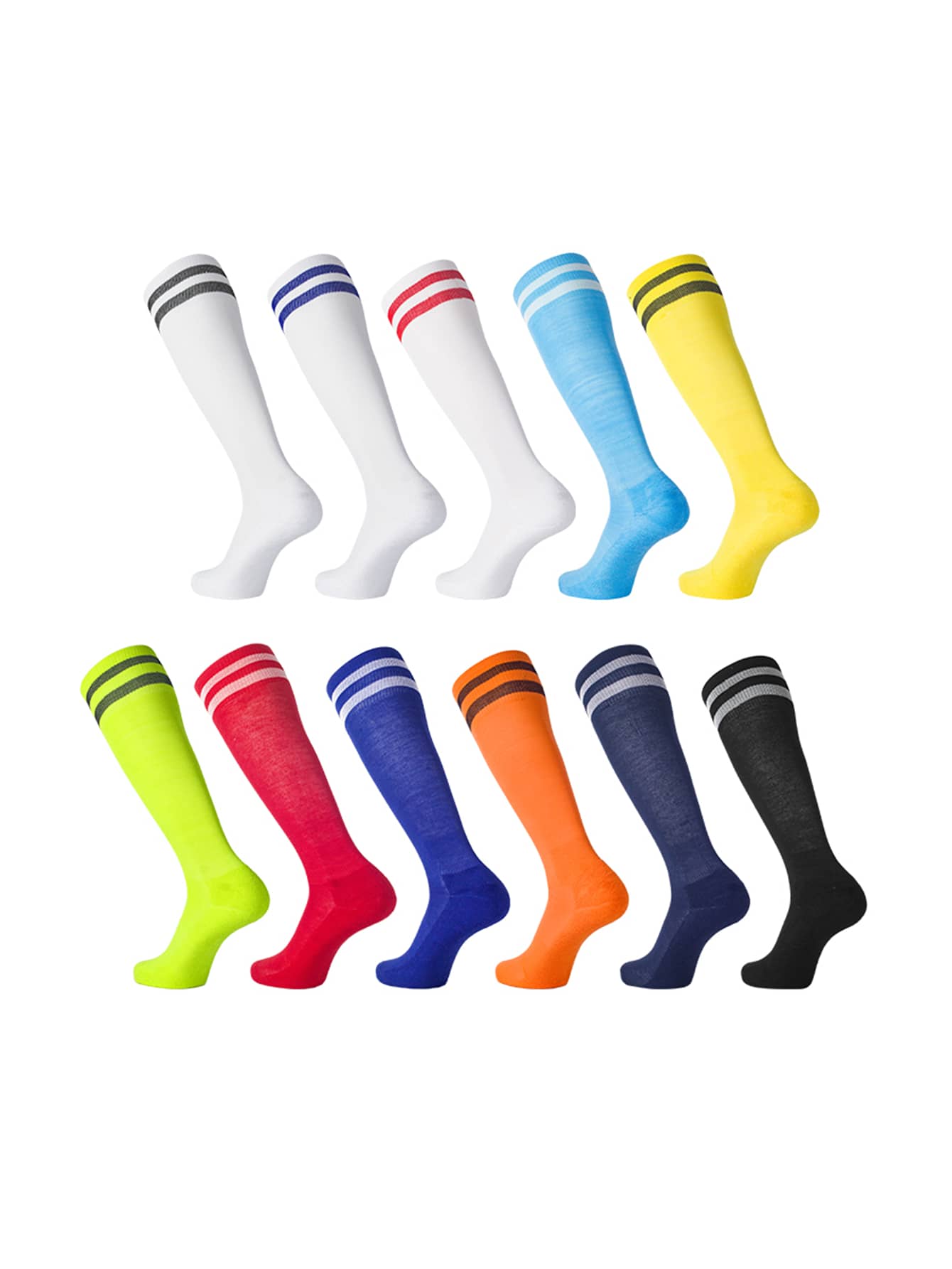 1 Par de calcetines deportivos sobre la rodilla de colores brillantes, 11 estilos, tubo largo anti-arañazos, partición inferior de toalla, resistente al desgaste, antideslizante, absorción de sudor, sin decoloración, estilo de moda sencillo, adecuado para todo tipo de deportes de pelota, apropiado para deportes de primavera