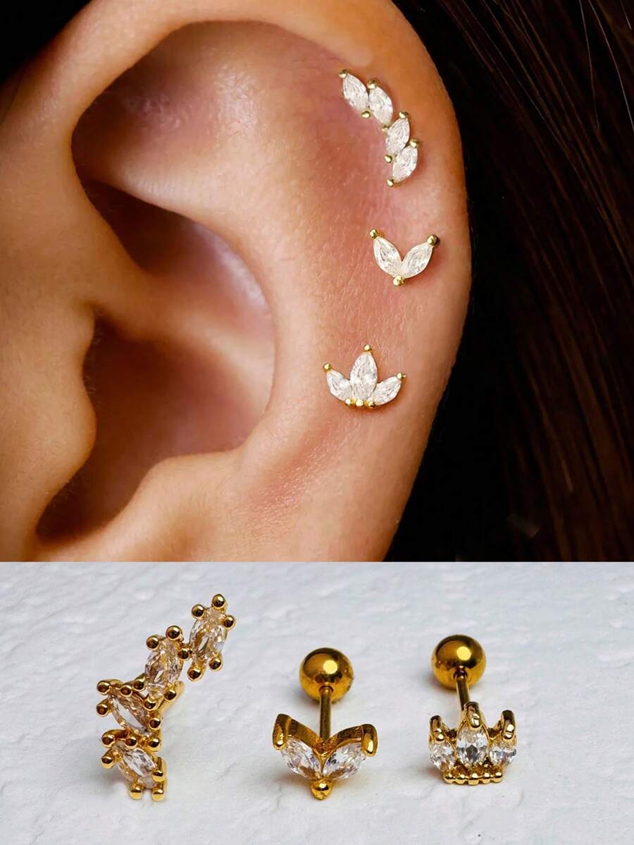 3 Stücke Knorpelohrringe für Frauen, Edelstahl CZ Ohrstecker für Helix, Tragus, Daith Piercings mit kubischem Zirkonia