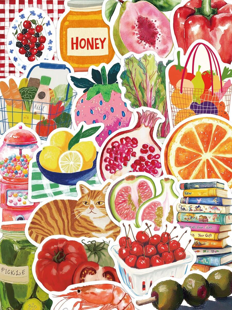 50 piezas Pegatinas artísticas de estilo mediterráneo rosa PVC para decoración de regalos, dibujos animados, scrapbooking, laptop, maleta, guitarra, vaso de agua, estuche de teléfono DIY, útiles escolares, vuelta al cole