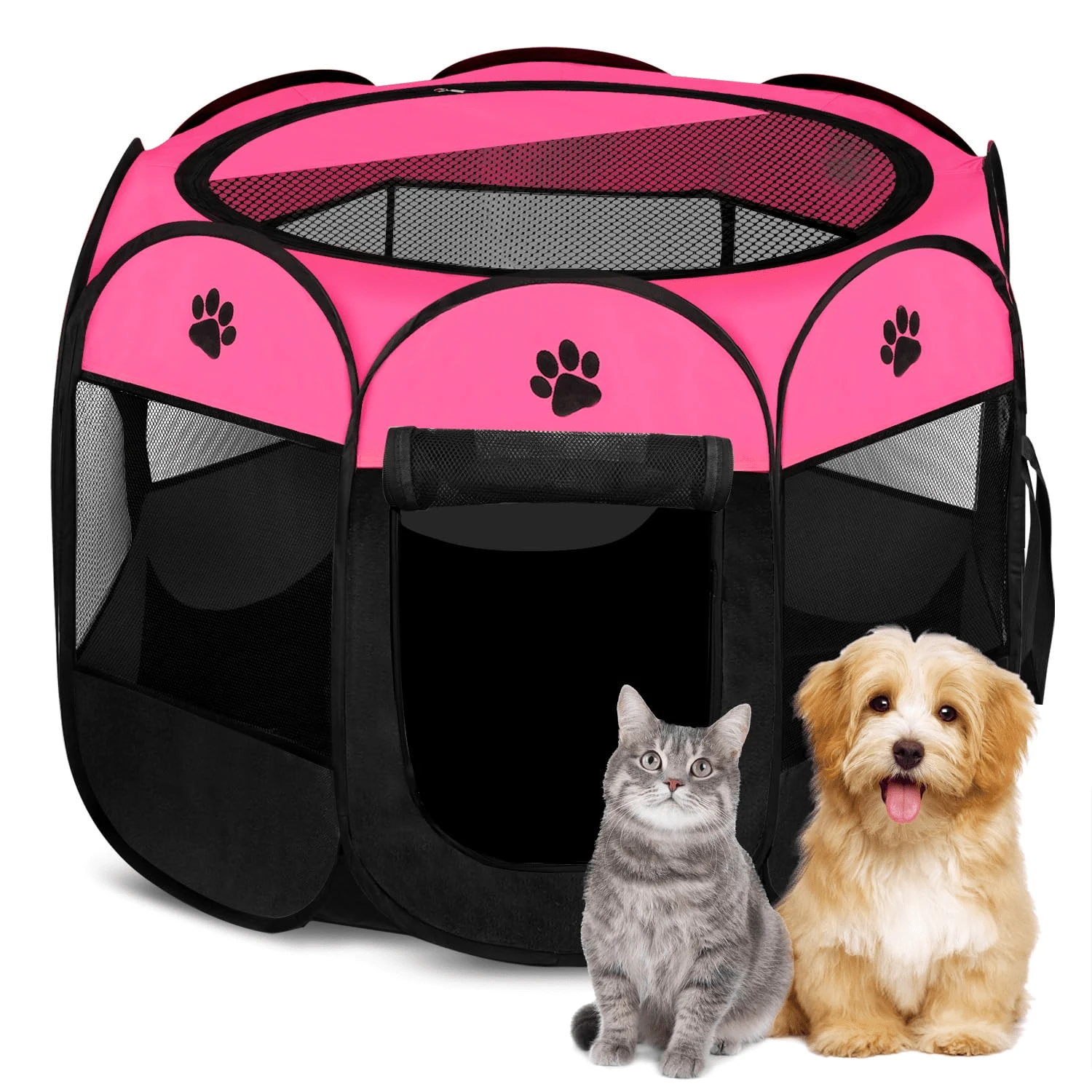 Pet Dog Puppy Playpen Dog Cat Tent Crates, Foldable Exercise Kennel Portable Playpen For Small Medium Dogs/Cats/Rabbits, Indoor Outdoor Travel Camping Use With Removable Zipper Top-S