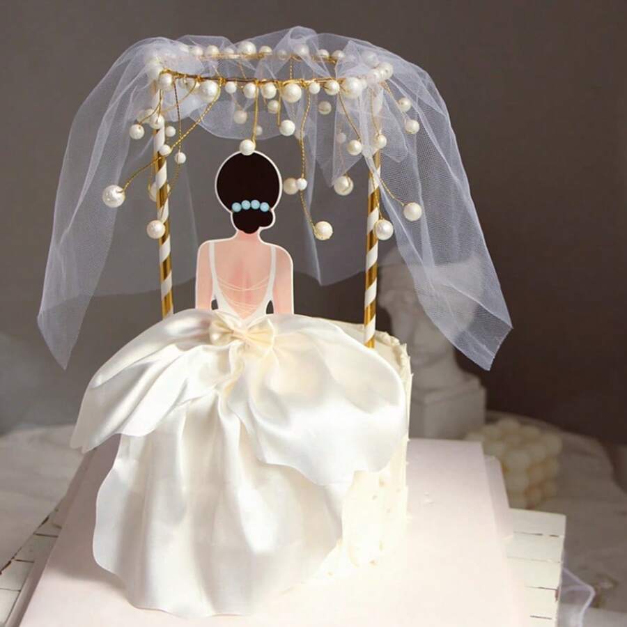1pc/3pcs Pretty Background Dress Girl Cake Topper Bow Happy Mother's Day Queen Silhouette Pattern Girl Birthday Party Cake Decoration