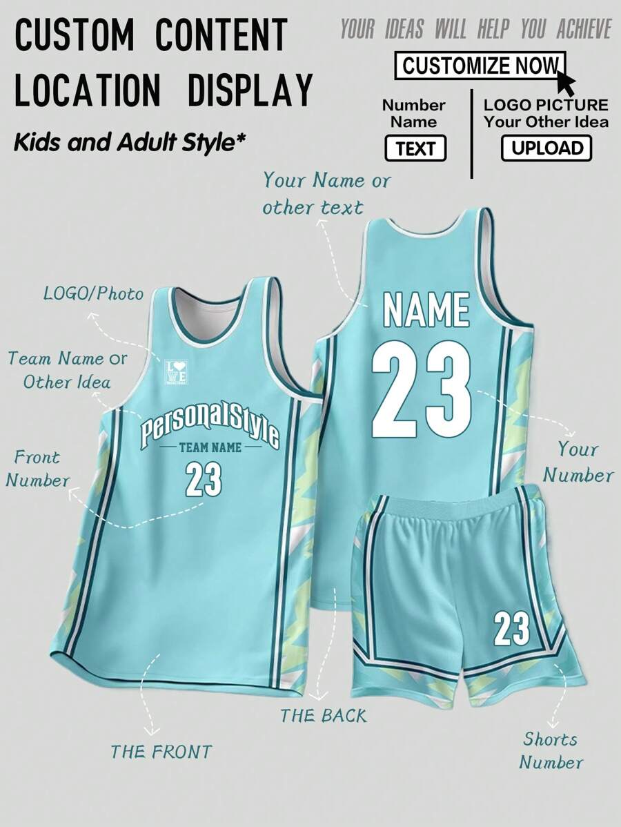 2 Stücke personalisiertes Basketball Trikot für Tween Jungen - mit individuellem Teamname, Nummer und Foto Bedrucktes Tank Top + Shorts, atmungsaktiv, schweißabsorbierend, Outdoor-Aktivitäts-Sportset