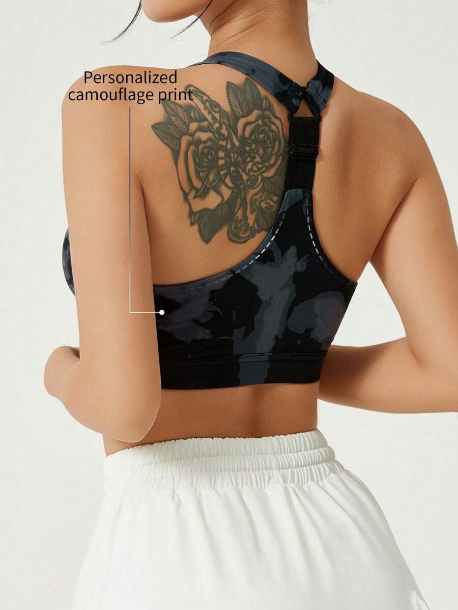 1 pièce Soutien-gorge de sport imprimé camouflage, tenue de yoga à dos nageur, vêtement de sport