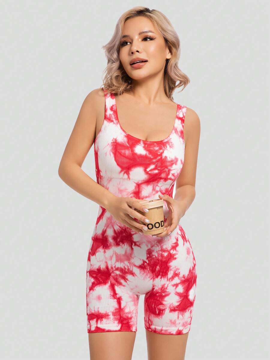 Mono con espalda descubierta, de talle alto y con estampado de teñido anudado, sexy
