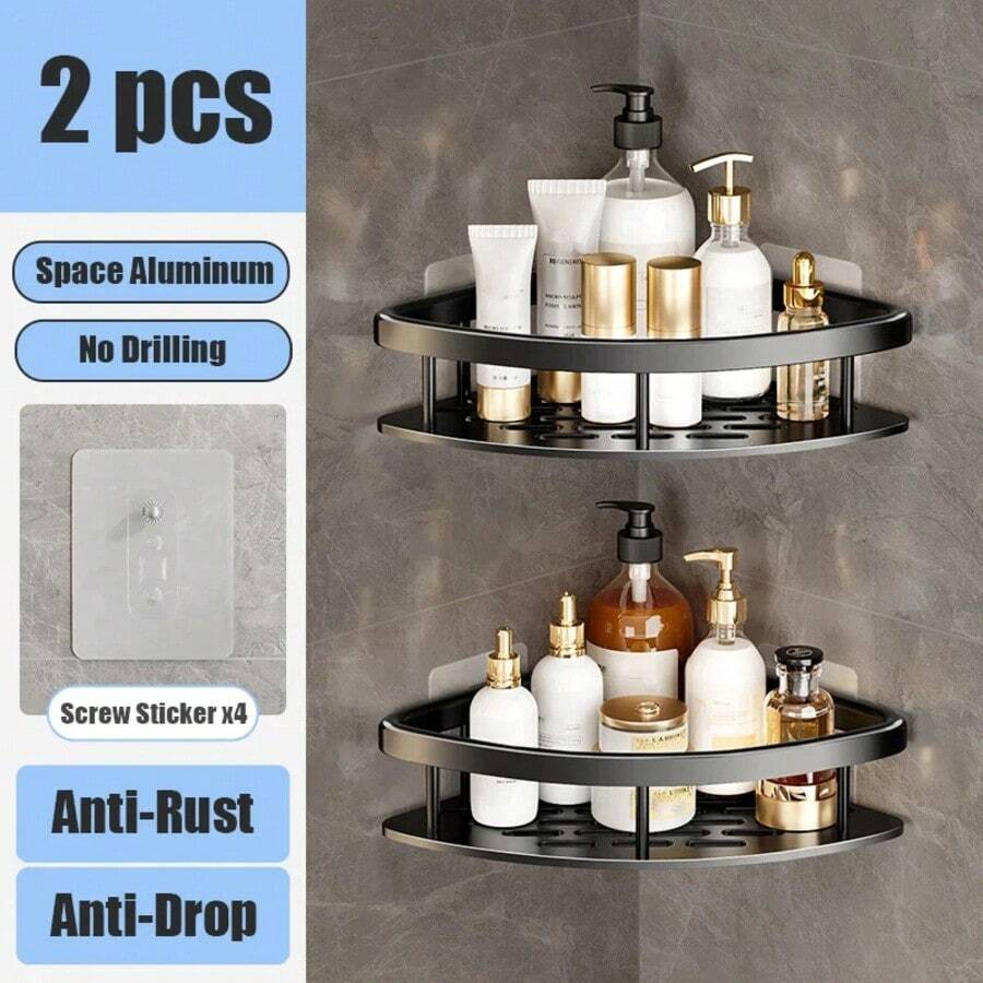 Bathroom Shelf Makeup Storage Organizer Aluminum Alloy Shampoo Rack Shower Shelf Bathroom Accessories No Drill Wall Shelf Back To School