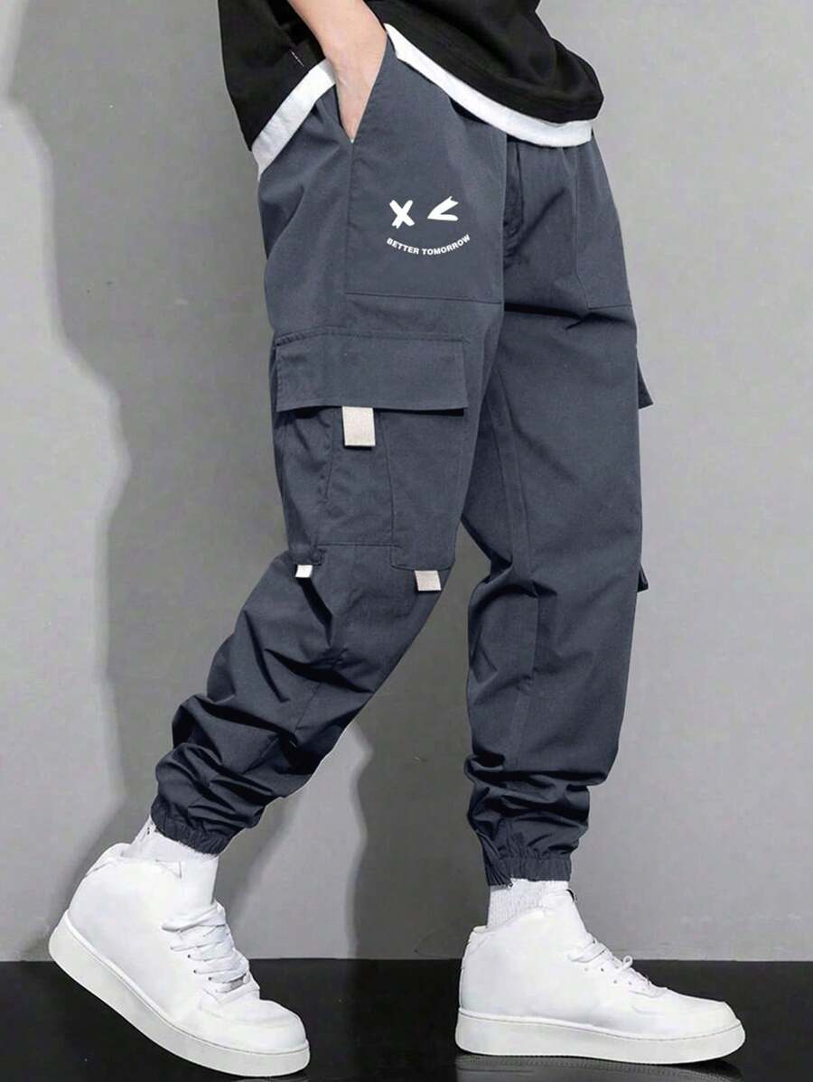 1 Stück Cargo Hose für Teenager Jungen, vielseitig einsetzbar, lässig, mit lächelndem Motiv, für Outdoor-Sport, Herbst/Winter