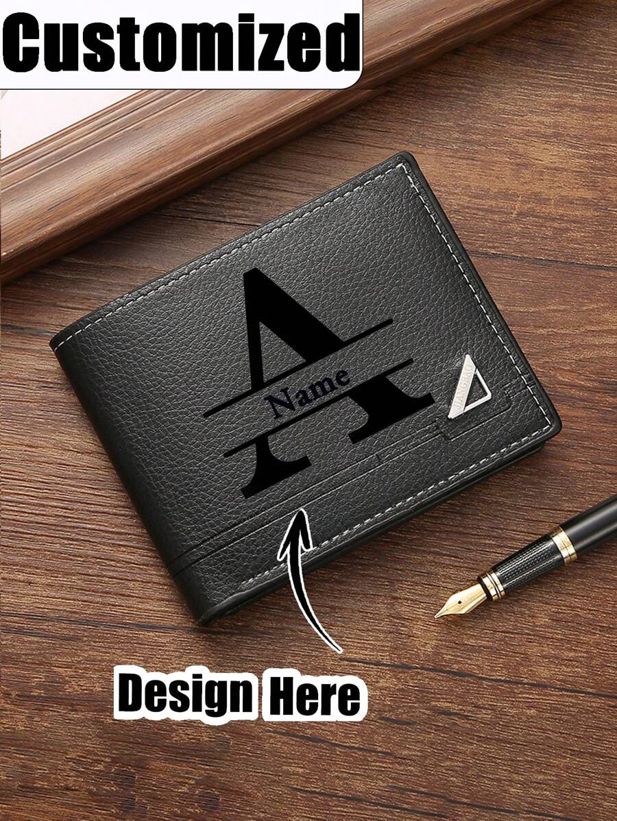 Customizable Men's Wallet, Personalized Wallets For Men, Anniversary Gifts For Him, Holiday Gifts For Husbands And Fathers Letter Portable,Business Style, Short Bifold, Artistic Letter Design