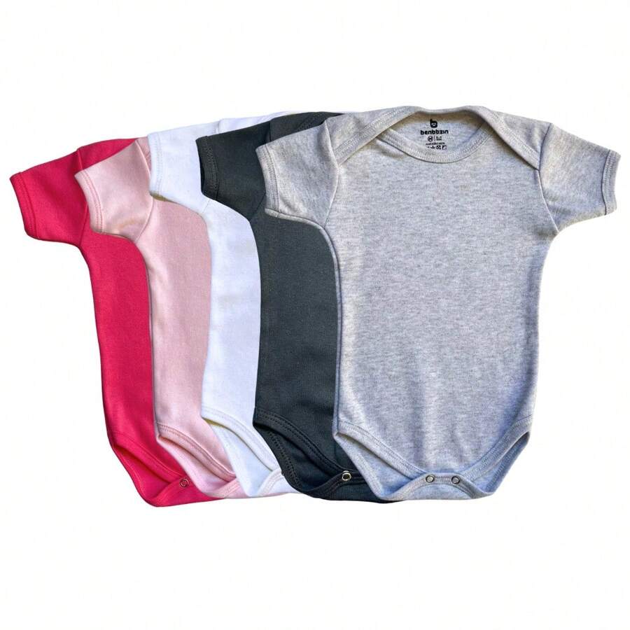 Kit Body Liso Bebê Neutro 5 Peças 100% Algodão.