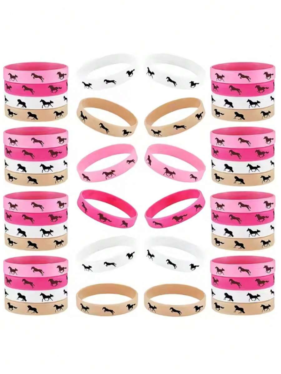 4/8/12pcs Cowboy Party Horse Rubber Bracelets Silicone Horse Race Wristbands Western Themed Horse Party Favors Decoration