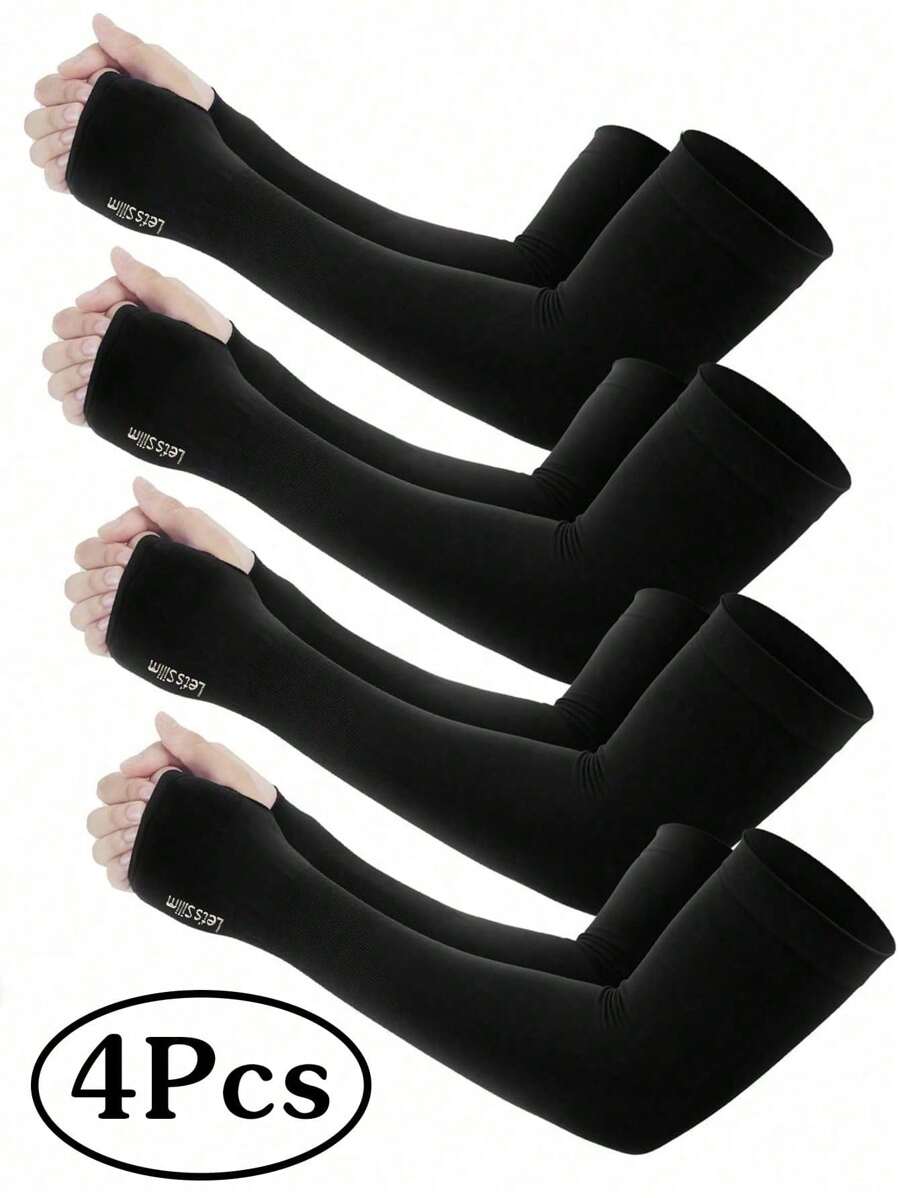 1/2/3/4 Pairs Ladies UV Protection Arm Sleeves, Cooling Compression Tattoo Cap Sleeve For Work, Cycling, Fishing, Halloween, Winter, Casual Plain Colors