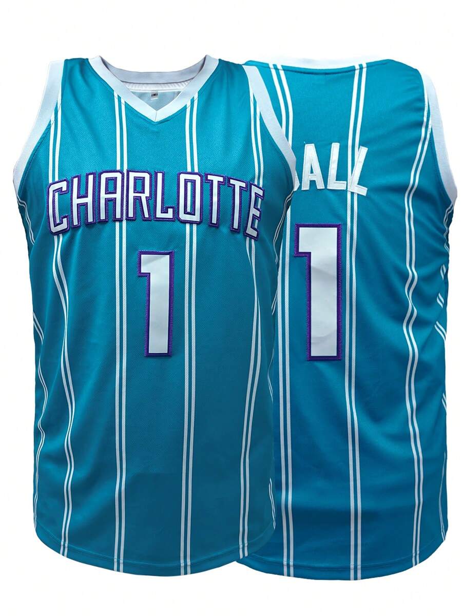 Camiseta de baloncesto #1 para hombre, con logotipo bordado de Charlotte, corte holgado sin mangas y cuello redondo, adecuado para baloncesto, deportes, running, entrenamiento