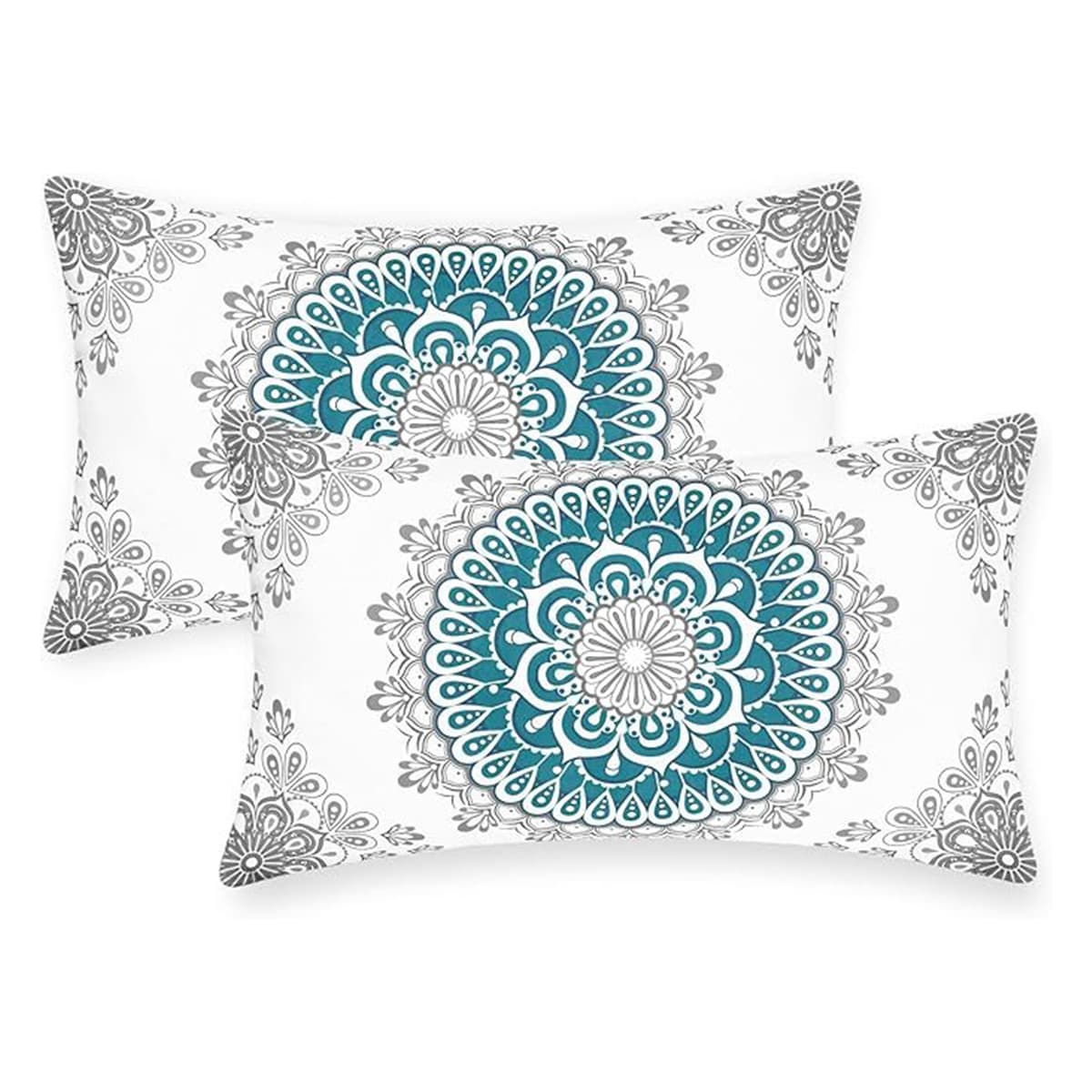 2pcs Mandala Dahlia & Compass Design Pattern Pillow Cover, Modern Style Polyester Square Home Decor Cushion Cover With Zipper Closure, Suitable For Sofa, Bed, Bedroom, Living Room
