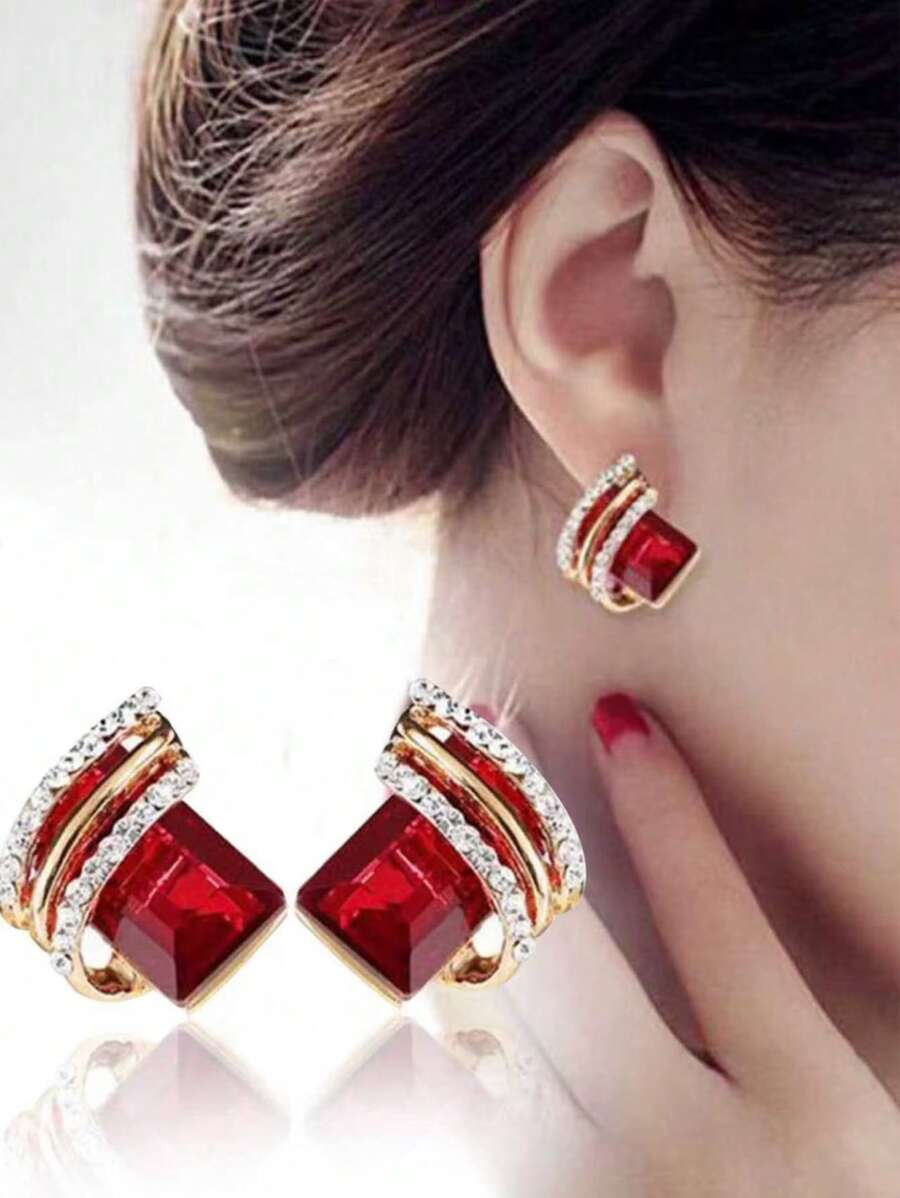 1 para efektowne kolczyki ze stopu cynku Rhinestone Decor dla kobiet do codziennej dekoracji