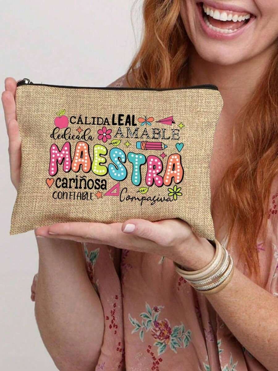 1pc To Best Ever Letter Print Makeup Bag, Gift Bag Zipper Bag, Lightweight Bag, Coin Purse, Zipper Clutch Pouch, Pouch Bags Cosmetics Bag Makeup Bag Beauty Bag, Women Makeup Bag Pouch Toiletry Organizer, Back To School Gift
